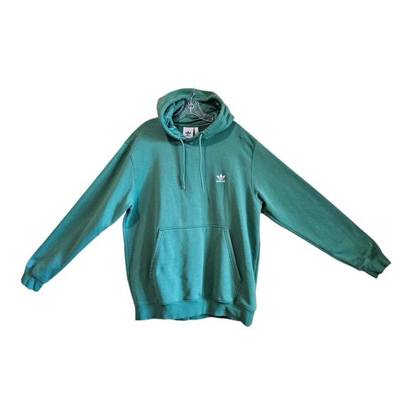 ADIDAS Men XL Hoodie Sweatshirt Green Embroidered Logo Kangaroo Pocket Chest 48" - Picture 1 of 7